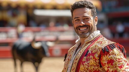 Fototapeta premium Smiling Man in Traditional Spanish Flamenco Dress
