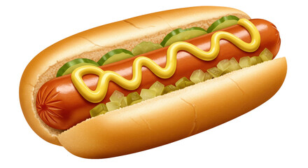 Isolated Hot Dog with Mustard and Pickles
