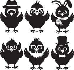 SET VECTOR VARIOUS EASTER CHICK SILHOUETTES