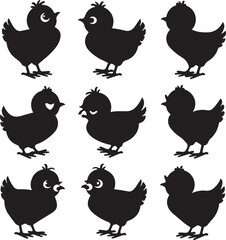 SET VECTOR VARIOUS EASTER CHICK SILHOUETTES