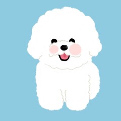 볼이 발그레한 웃는 흰색 강아지 일러스트