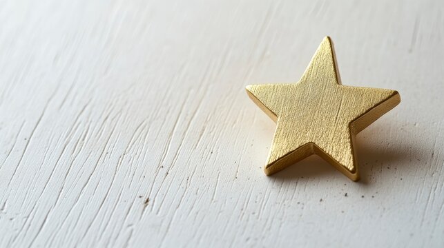 Gold star on white wooden background.