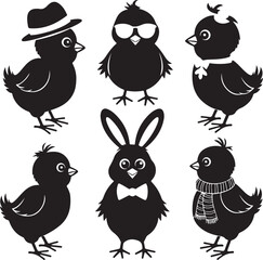 SET VECTOR VARIOUS EASTER CHICK SILHOUETTES
