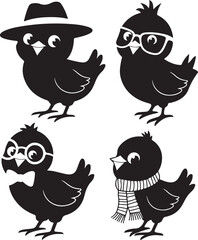 SET VECTOR VARIOUS EASTER CHICK SILHOUETTES