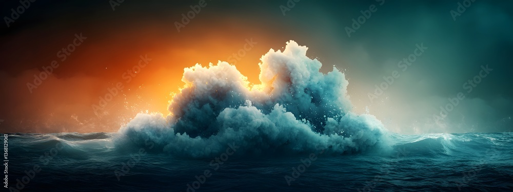 Poster mesmerizing azure digital waves cascading over a dark and light backdrop symbolizing the relentless 