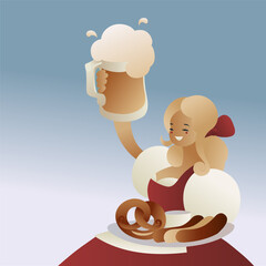 German young woman Cartoon character welcome with beer stein