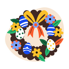 A flat style illustration of an easter wreath 