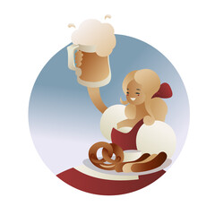 German young woman Cartoon character welcome with beer stein