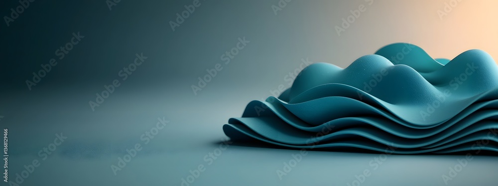 Poster mesmerizing azure digital waves undulating cyber organic shapes rippling across a shadowy and lumino
