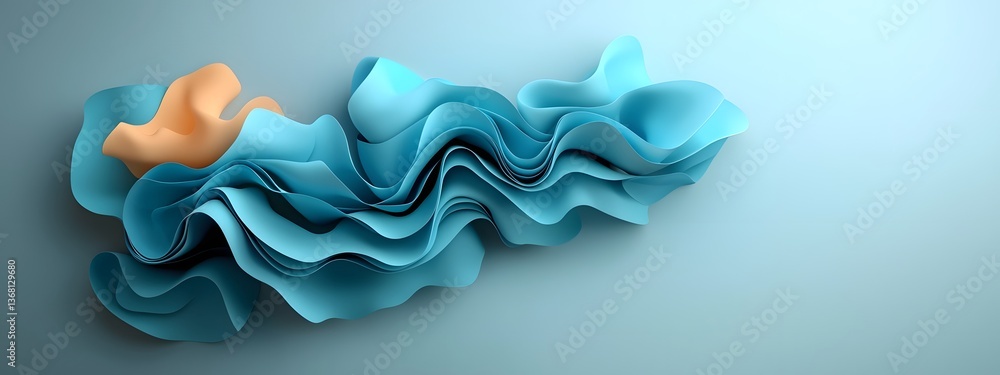 Poster mesmerizing azure digital waves undulating cyber organic shapes rippling across a shadowy and lumino