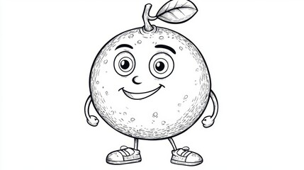 Cheerful cartoon orange character with sneakers and leaf design