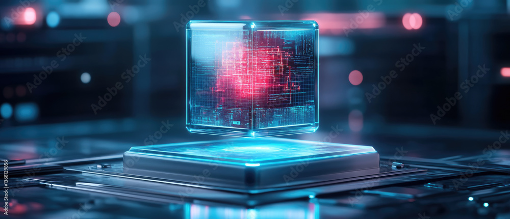 Aufkleber digital innovation showcase futuristic 3d hologram display virtual lab technology environment -tech 