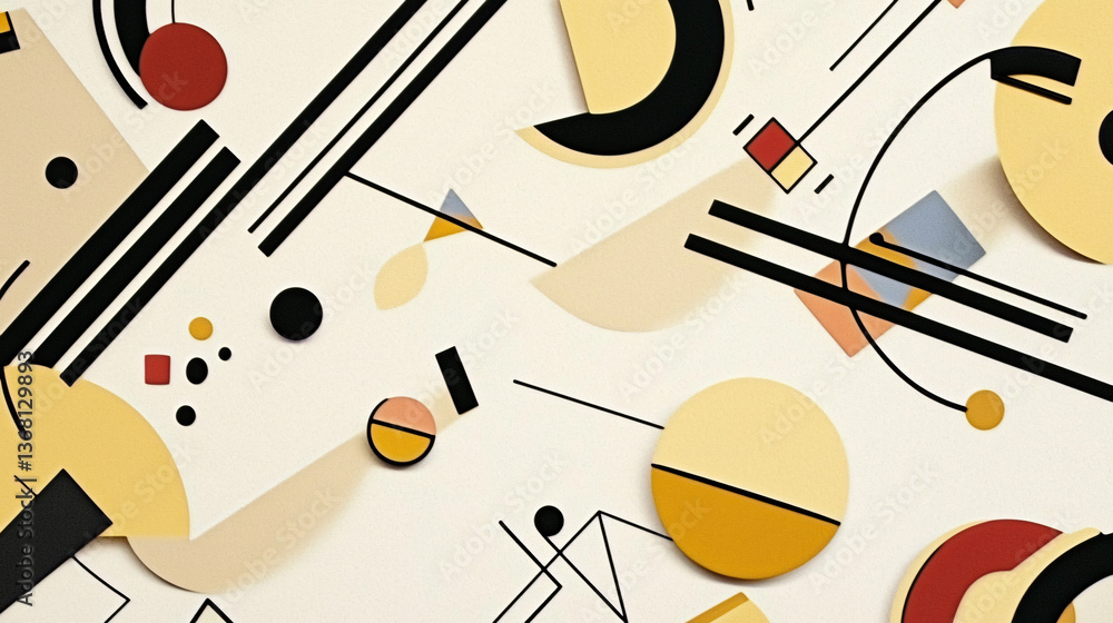 Poster a minimalist yet bold arrangement of various shapes on a wall creating a striking visual impact thro