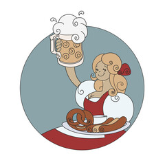 German young woman Cartoon character welcome with beer stein