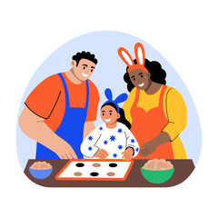 Fototapeta premium A flat style illustration of a family baking together 