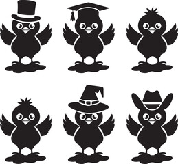 SET VECTOR VARIOUS EASTER CHICK SILHOUETTES