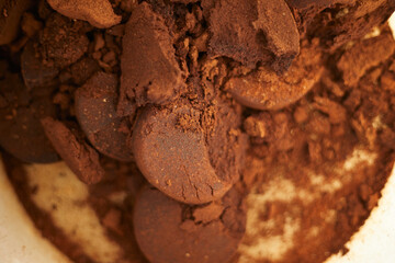 Close up used coffee grounds