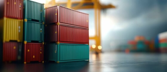 Fototapeta premium Stacked Cargo Containers in a Global Shipping Yard with Logistics and Transportation Infrastructure for International Trade and Commerce