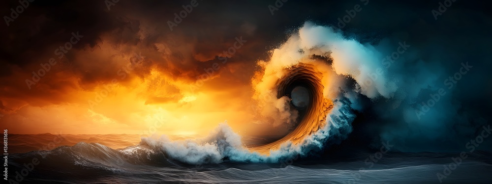 Poster mesmerizing digital fractals surge and swirl in an ethereal seascape capturing the boundless potenti
