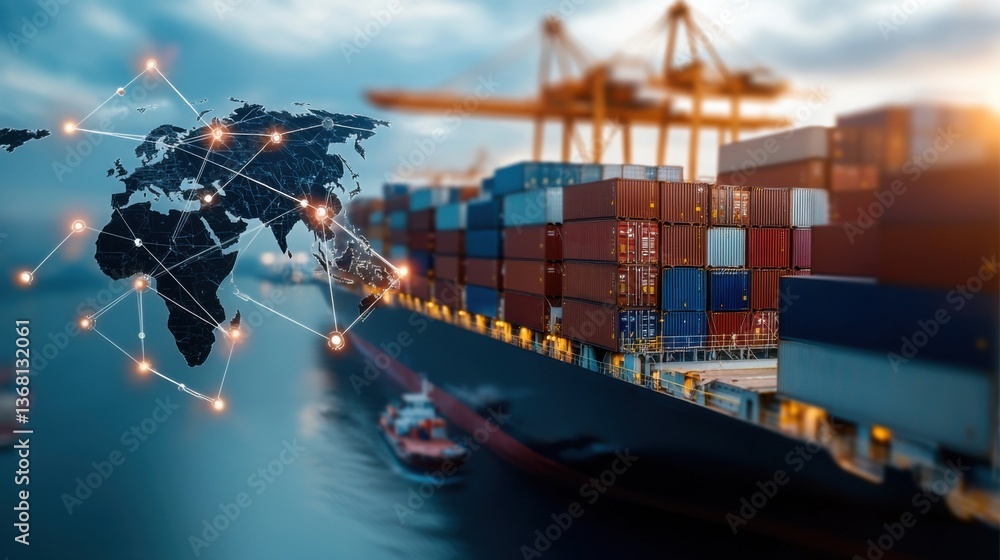 Poster interconnected supply chain logistics banner showcasing efficient business and technological for str