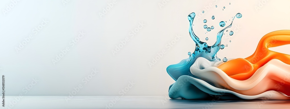 Poster mesmerizing digital waves of azure and turquoise hues cascading across a dark and white background