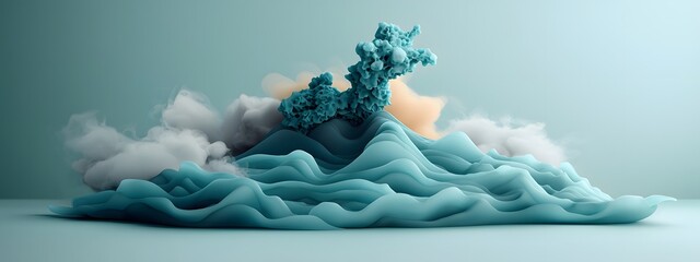 Mesmerizing digital waves flowing through ethereal clouds and vapor in a serene data driven landscape