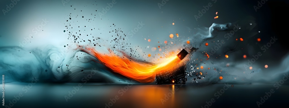 Poster mesmerizing light wave interaction within an amplifier with glowing plasma particles dancing in an i