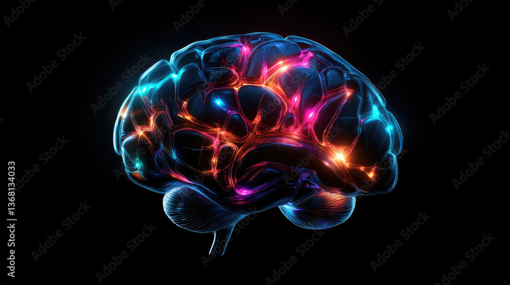 Poster exploring neural connections in the human brain abstract illustration digital art dark environment c