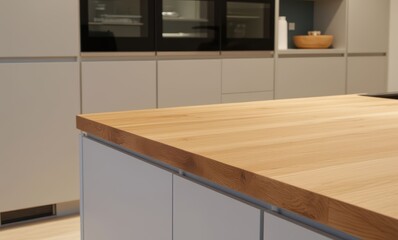 Modern kitchen with wooden countertop and sleek cabinets