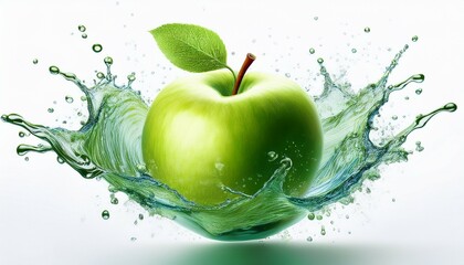 green apple with water splash isolated on white background generative ai