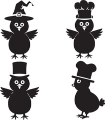 SET VECTOR VARIOUS EASTER CHICK SILHOUETTES
