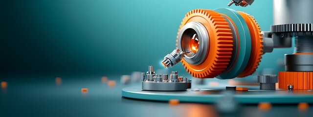 Obraz premium Meticulously Engineered Laser Light Amplification System with Intricate Array of Optical Chambers in a Mid Century Modern Laboratory Setting Precisely Calibrated Beam Paths