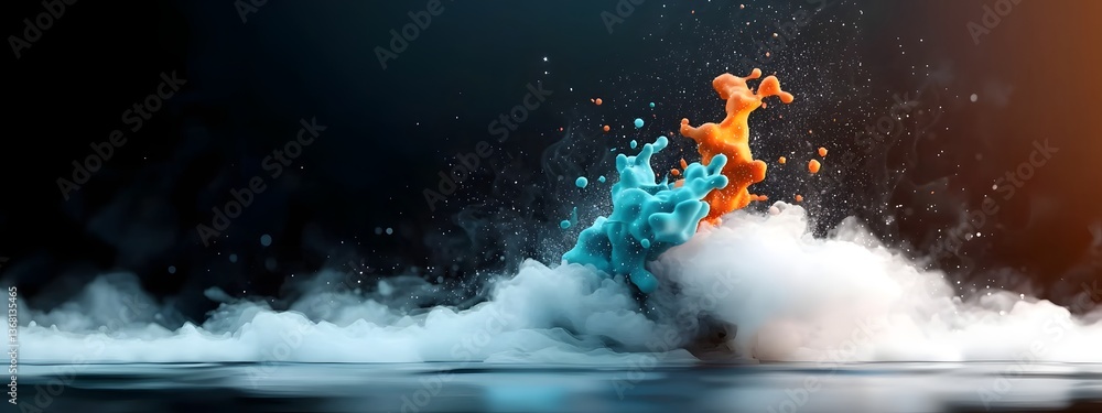 Poster pulsating azure digital waves cascading over a stark black and white backdrop capturing the dynamic 