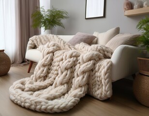 luxurious chunky merino wool knit blanket handmade with a super soft large knit stitch