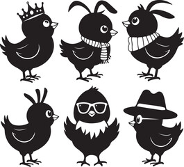 SET VECTOR VARIOUS EASTER CHICK SILHOUETTES