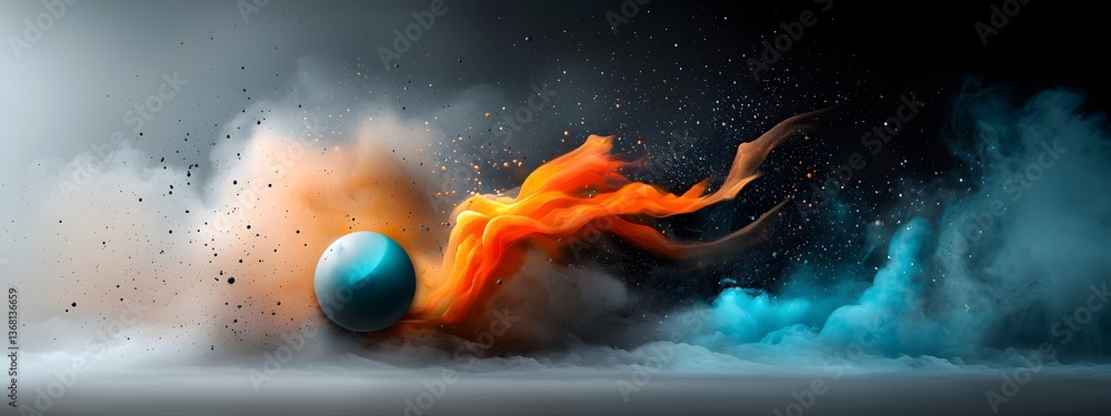 Poster pulsating radiant orb of energy surging through futuristic technological architecture dynamic waves 