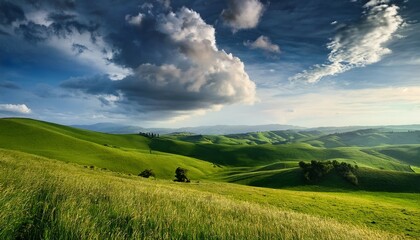 Obraz premium serene landscape with rolling hills and whimsical cloud formation