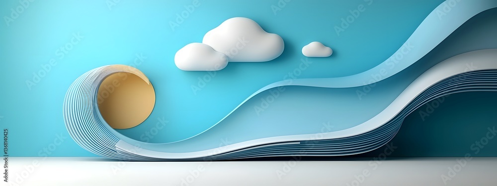 Poster Shimmering azure digital waves undulating through a vast monochrome technological domain with pulsing geometric motifs and minimalist architectural structures experimental digital art rendering