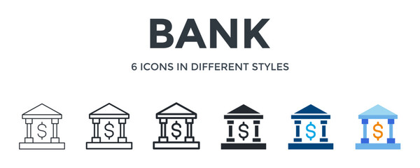 Bank  Icon In Different Style Vector Illustration. Designed In Thin Line, Regular Line, Bold Line, Glyph, Color Fill, And Flat Style Can Be Used For Web