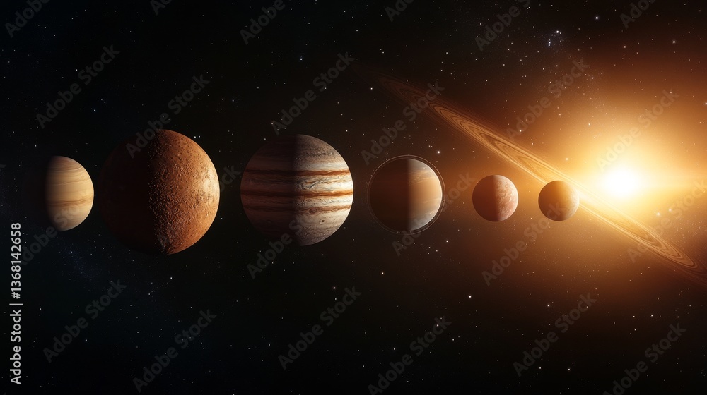 Wall mural cosmic planetary alignment in space celestial event universe sky view dawn of a new era