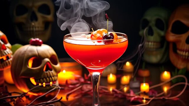 Halloween drink for party, selective focus