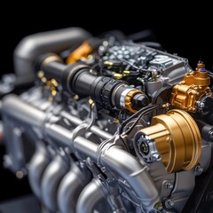 Detailed Close Up of a Powerful Metallic Engine