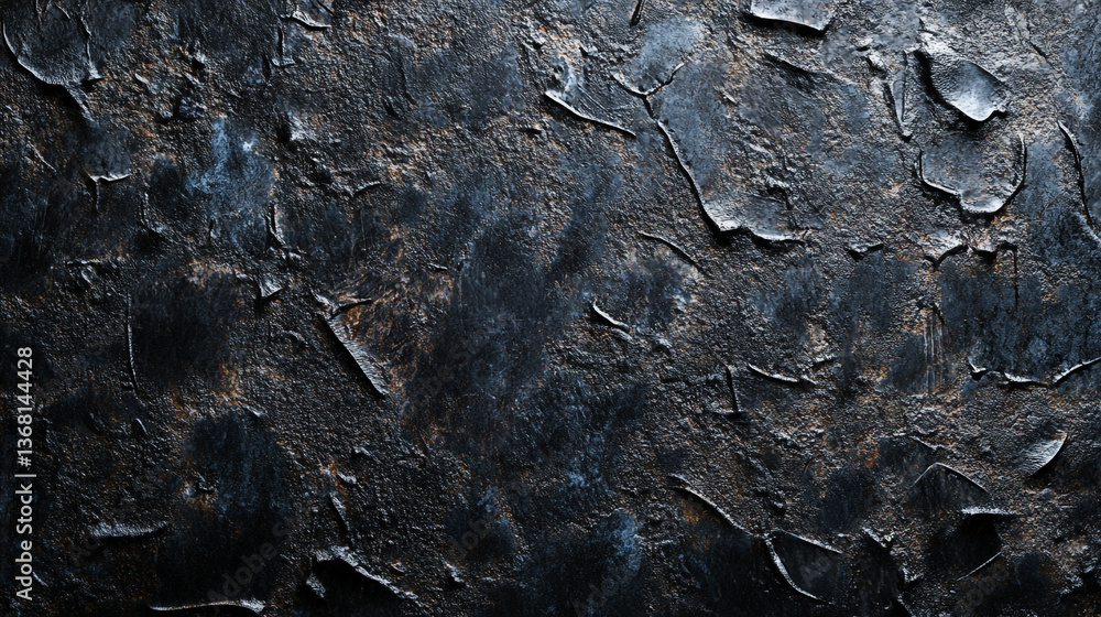 Poster close up view of dark textured surface with cracks and rough edges creating a dramatic effect