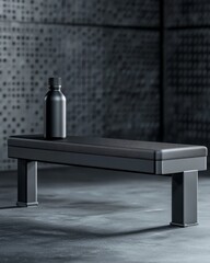 Fototapeta premium Modern gym bench with black water bottle resting on top, ready for workout session