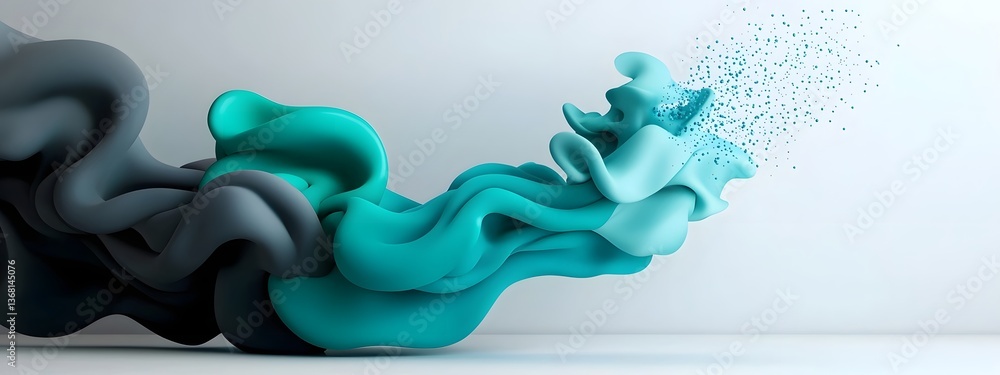 Poster vibrant azure digital tides surging and ebbing across a minimalist black and white plane conveying t