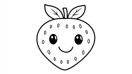 Obraz premium Cute Cartoon Smiling Strawberry Illustration for Kids Coloring Pages