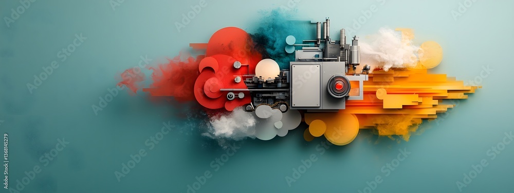 Poster vibrant bursts of multicolored light energy surging through the circuitry of a futuristic optical am