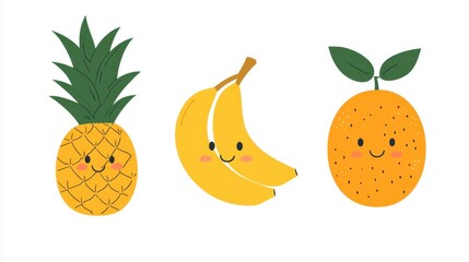 Cute Cartoon Fruits with Smiling Faces for Fun Illustrations