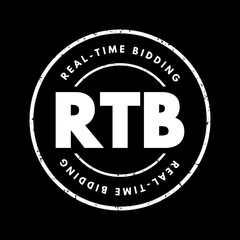 RTB Real-Time Bidding - process in which digital advertising inventory is bought and sold, acronym text stamp concept background