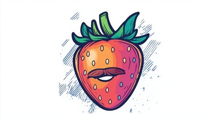 Fototapeta premium Funny Cartoon Strawberry with Mustache and Smiling Face Design